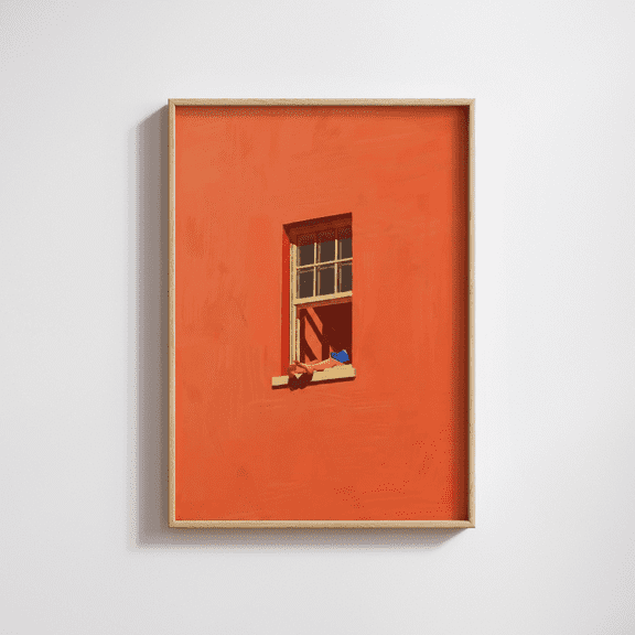Reading Woman In Window Orange Summer Poster , Poster Print Only