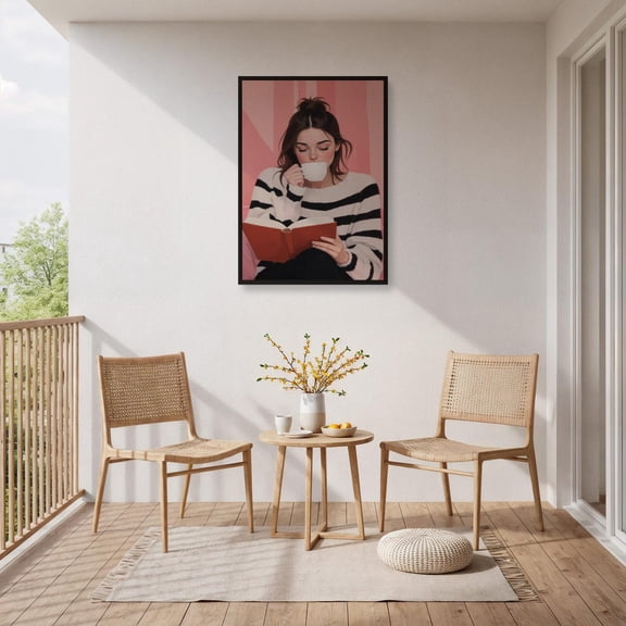 Reading Woman Pink Wall Art, Soft Cozy Decor, Unframed Paper Print Size 24x36