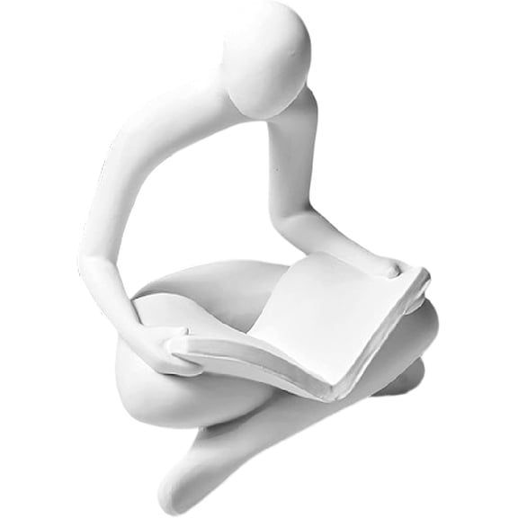 Reading Woman Statue for Home Decor, Contemplative Female Figurine, Resin Abstract Sculpture, Modern Bookshelf Ornament, Thoughtful Gift for Book Lovers