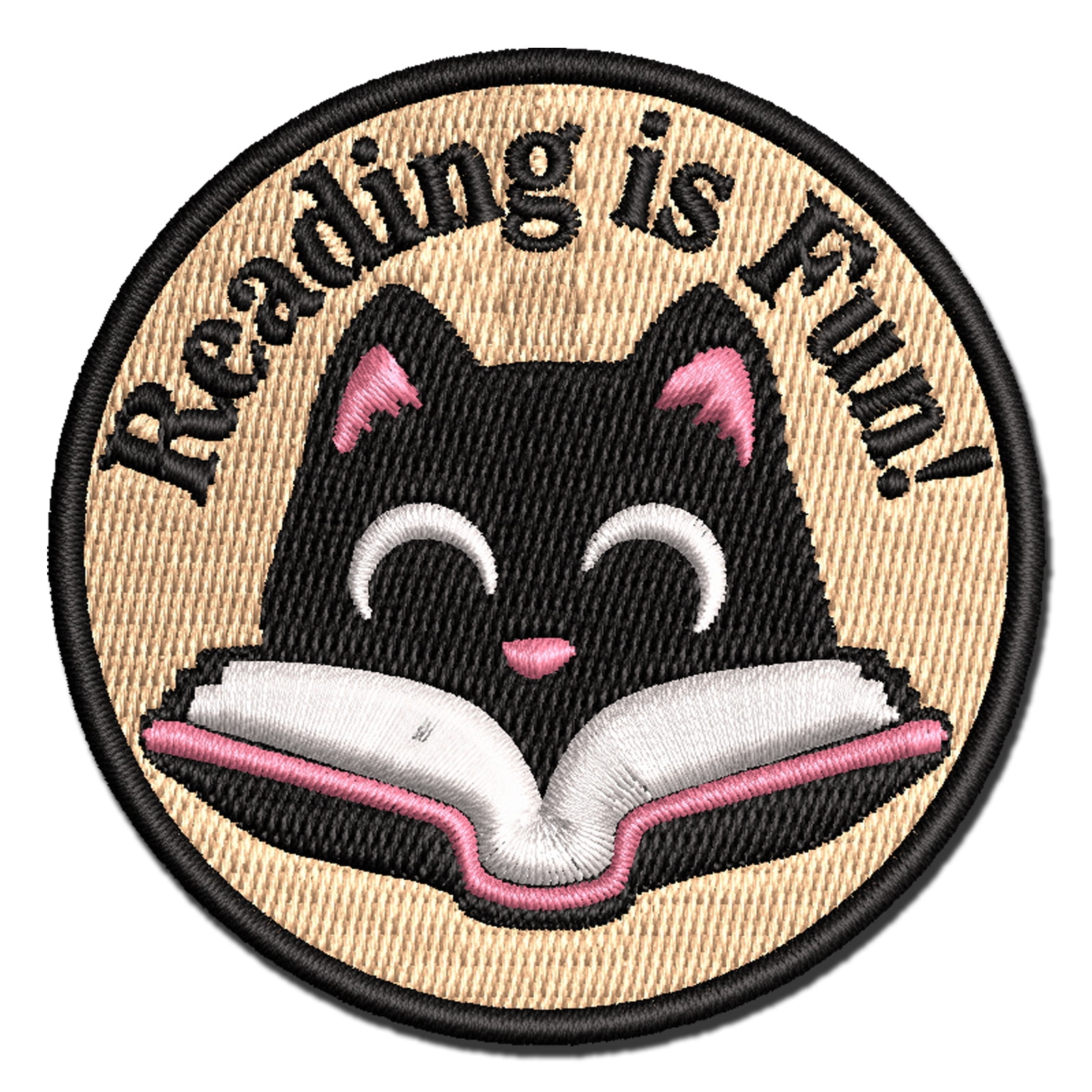 Reading is Fun Cat with Book Teacher Student Applique Multi-Color Embroidered Iron-On Patch - 3.5 Inch Large