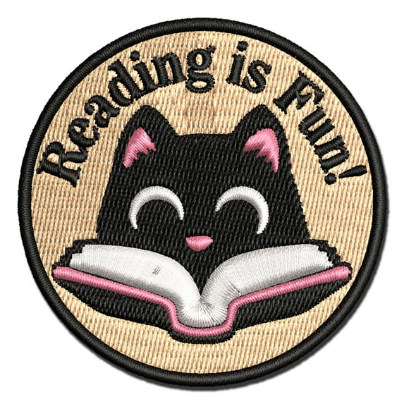 Reading is Fun Cat with Book Teacher Student Applique Multi-Color Embroidered Iron-On Patch - 3.5 Inch Large