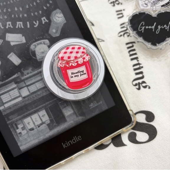Reading is My Jam E-reader Grip Phone Accessory, Bookish Magnetic Phone Grip Strawberry MagSafe Stand E-reader Accessories Gift for Book Lover
