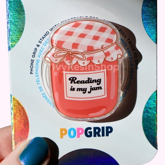 Reading is my Jam Grip | Bookish Sparkly Spring Resin Handmade Phone Grip