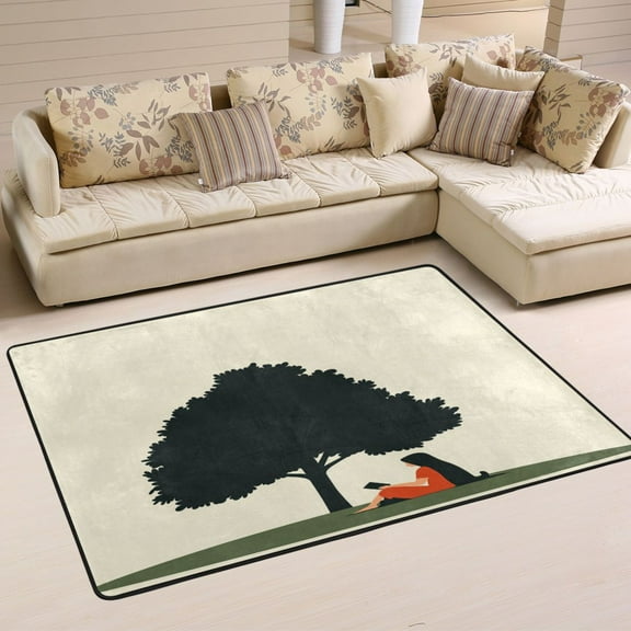 Reading under The Tree Soft Polyester Area Rug 36''x24'', Non Slip, Memory Foam, Water Absorbent