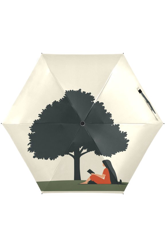 Reading under The Tree Umbrellas for Sun Auto Open Close UV50+ Waterproof 5-Fold Compact Fiberglass Frame