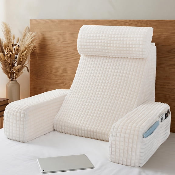 Readingow For Bed Sitting Up Adultrest Support With Build-in Arms & Xl Pockets Rest Chair Gaming Relaxing Working Or Watching Tv In Bed/floor-19'' White