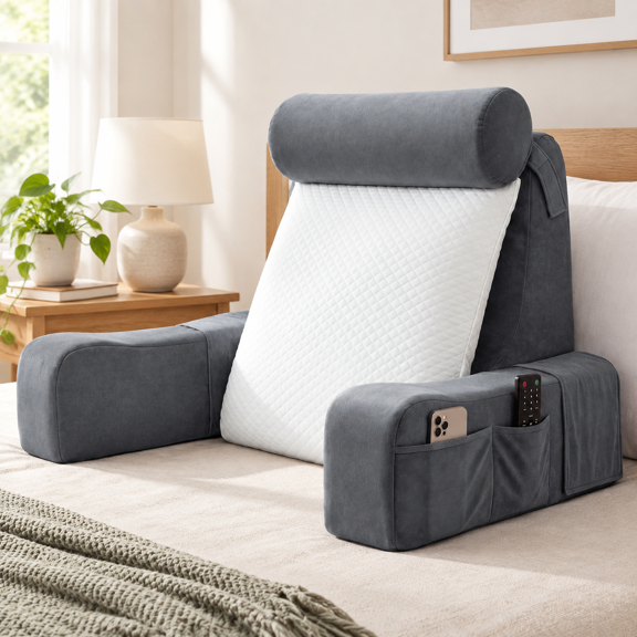 Readingow For Bed Sitting Up Adjustable With Detachable Armrests Removable Leg Support Converts To Cylindricalhine Washable Cover