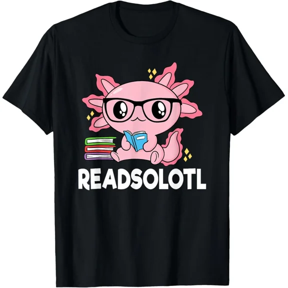 Readsolotl Pink Kawaii Axolotl Book Lover Funny Reading T-Shirt