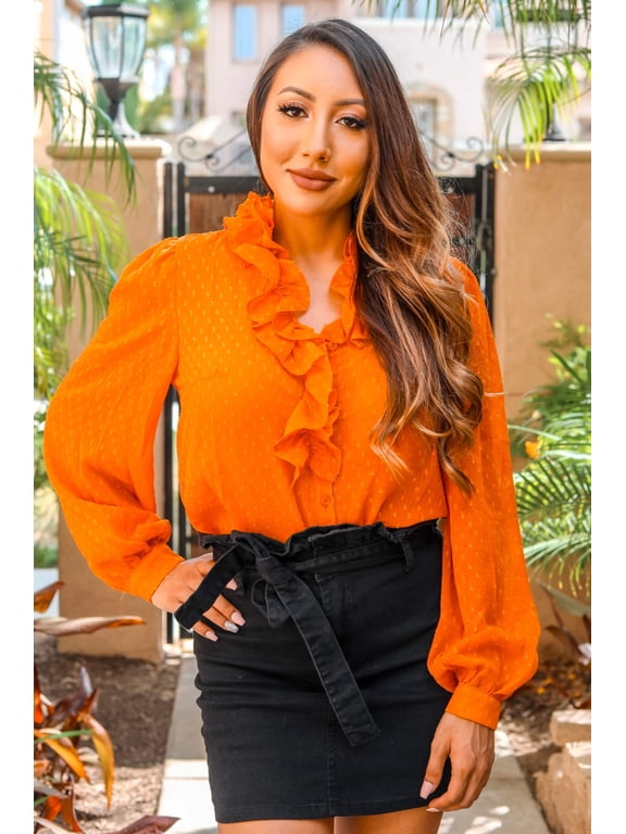 Ready 2 Ruffle Polka Dot Ruffle Detail Sheer Blouse