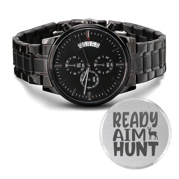 Ready Aim Hunt Engraved For Hunting Hunters Multifunction Men's Watch Stainless Steel W Copper Dial