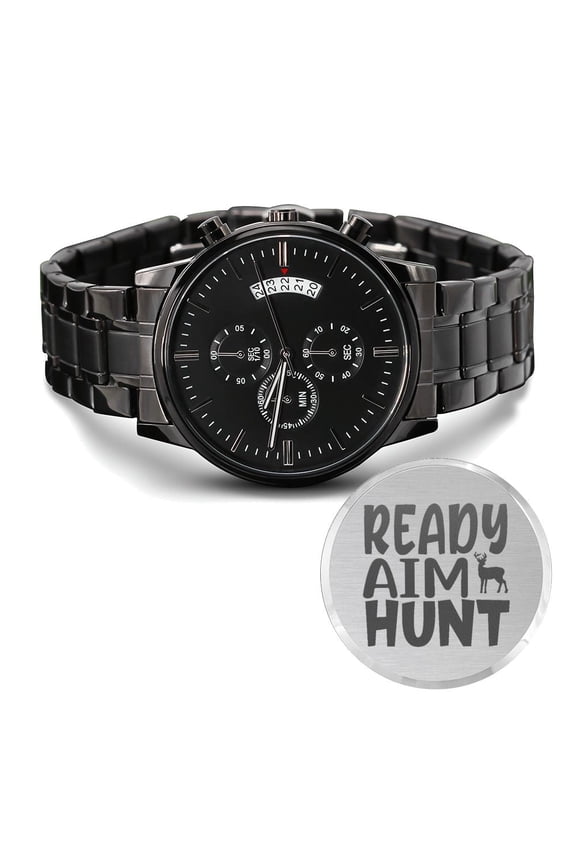 Ready Aim Hunt Engraved For Hunting Hunters Multifunction Men's Watch Stainless Steel W Copper Dial