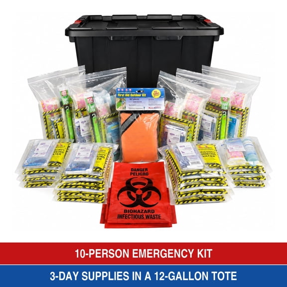 Ready America 10-Person Emergency Kit in Storage Tote with Food, Water and First Aid