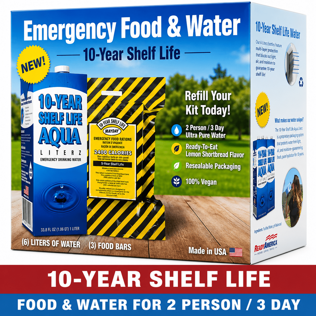 Free Shipping! Ready America Emergency Food and Water Kit for 2
