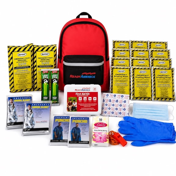 Ready America, 2 Person Emergency Kit (3 Day Backpack), Red, Five Year Shelf Life