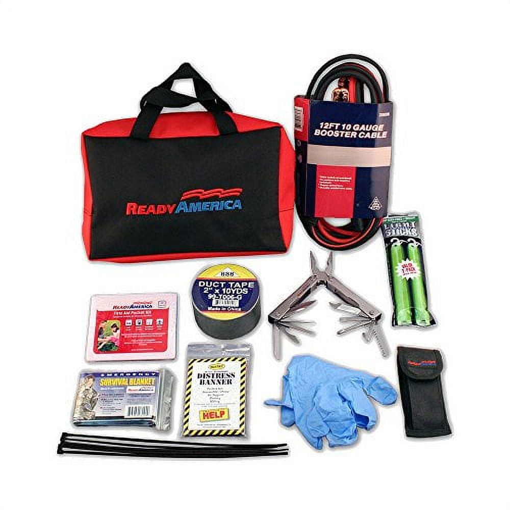 Compact Red and Black Roadside Emergency Essentials Kit