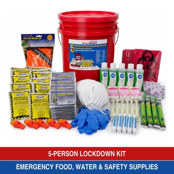 Ready America 5-Person Shelter-in-Place and Lockdown Emergency Bucket Kit with Food, Water and First Aid