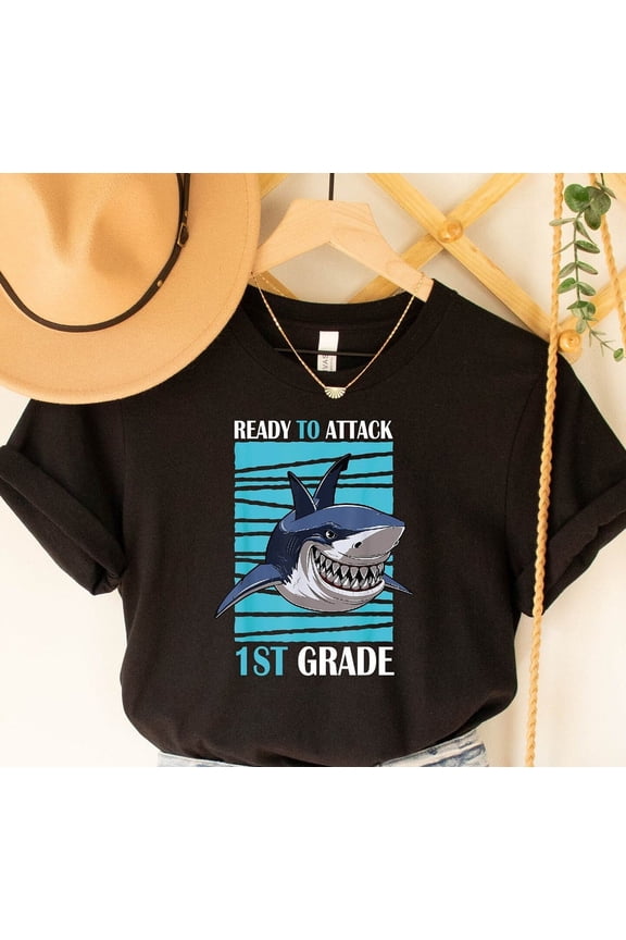 Ready To Attack 1st Grade T-Shirt, Back To School Shirt, Retro Shark Shirt, First Day Of School Shirt, Teacher Shirt, Kids T-Shirt TSHIRT All Size S-5XL
