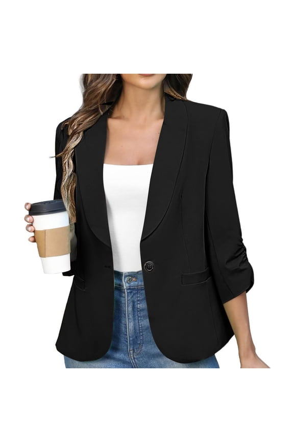 Ready for Back to School GaThRRgYP Blazers for Women,Solid Blazers for Women Business Casual 3/4 Sleeve Lapel Open Front Suit Jacket Work Blazer with Pockets Black S
