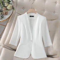 Ready for Back to School GaThRRgYP Jackets for Women,Women's Fashion Casual Solid Color Pocket Turndown Collar 3/4 Sleeve Blouse Blazer White XXXL