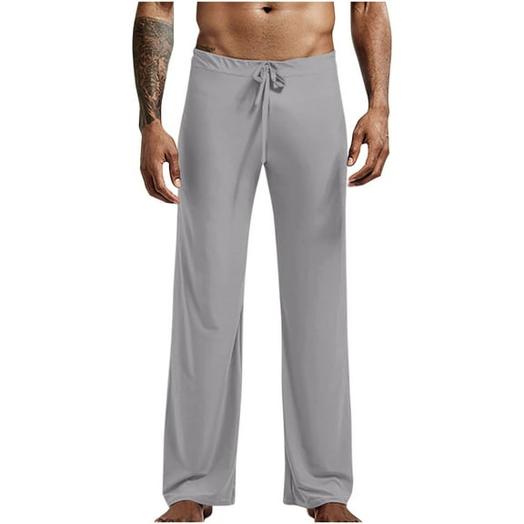 Ready for Back to School GaThRRgYP Men's Lightweight Open-hem Lounge Pants,Men's Pajamas Casual Solid Loose Leisure Sports Elasticity Pants Straight Vintage Trousers No Pockets Gray M