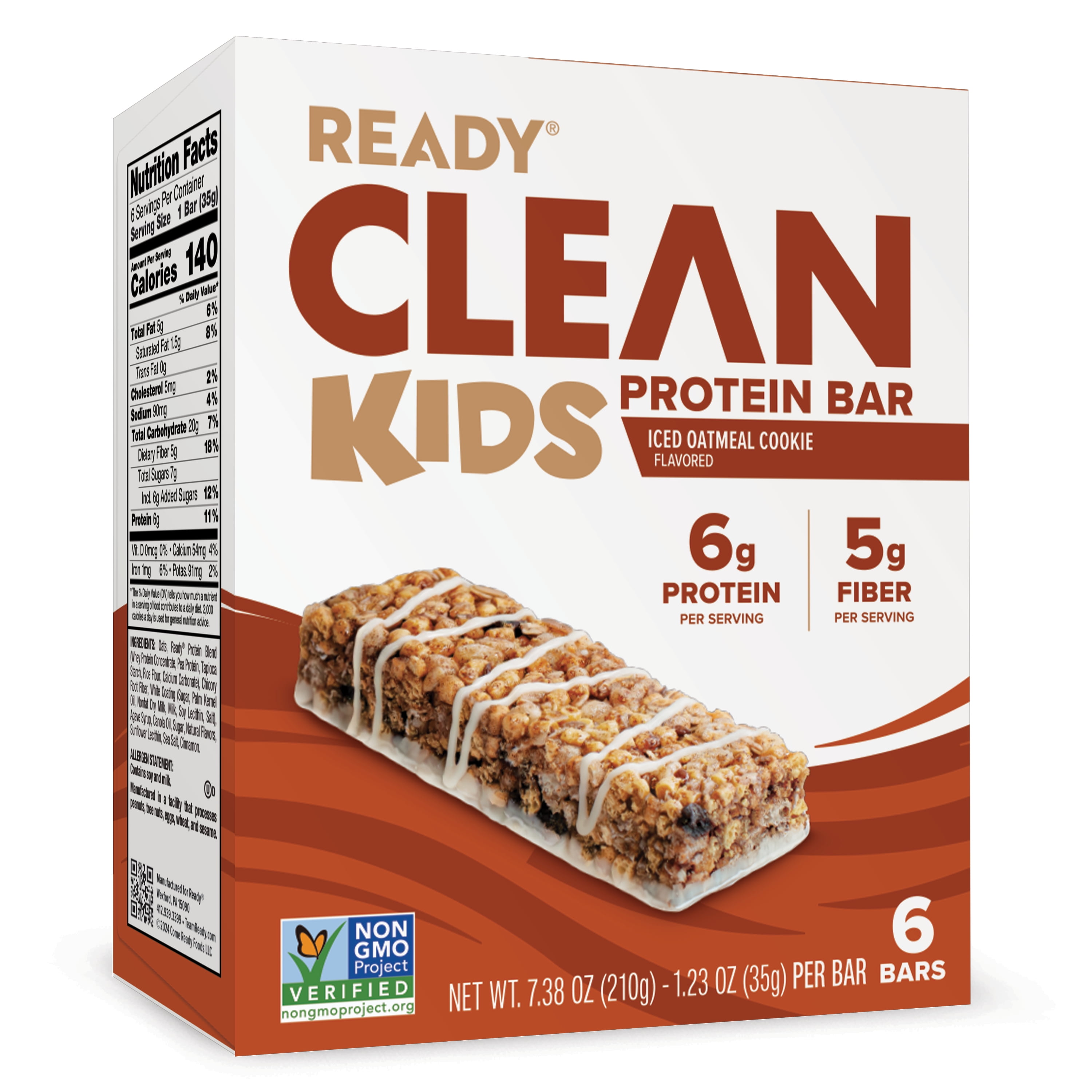 Ready Clean Kids Iced Oatmeal Cookie Protein Bar, 6 Count