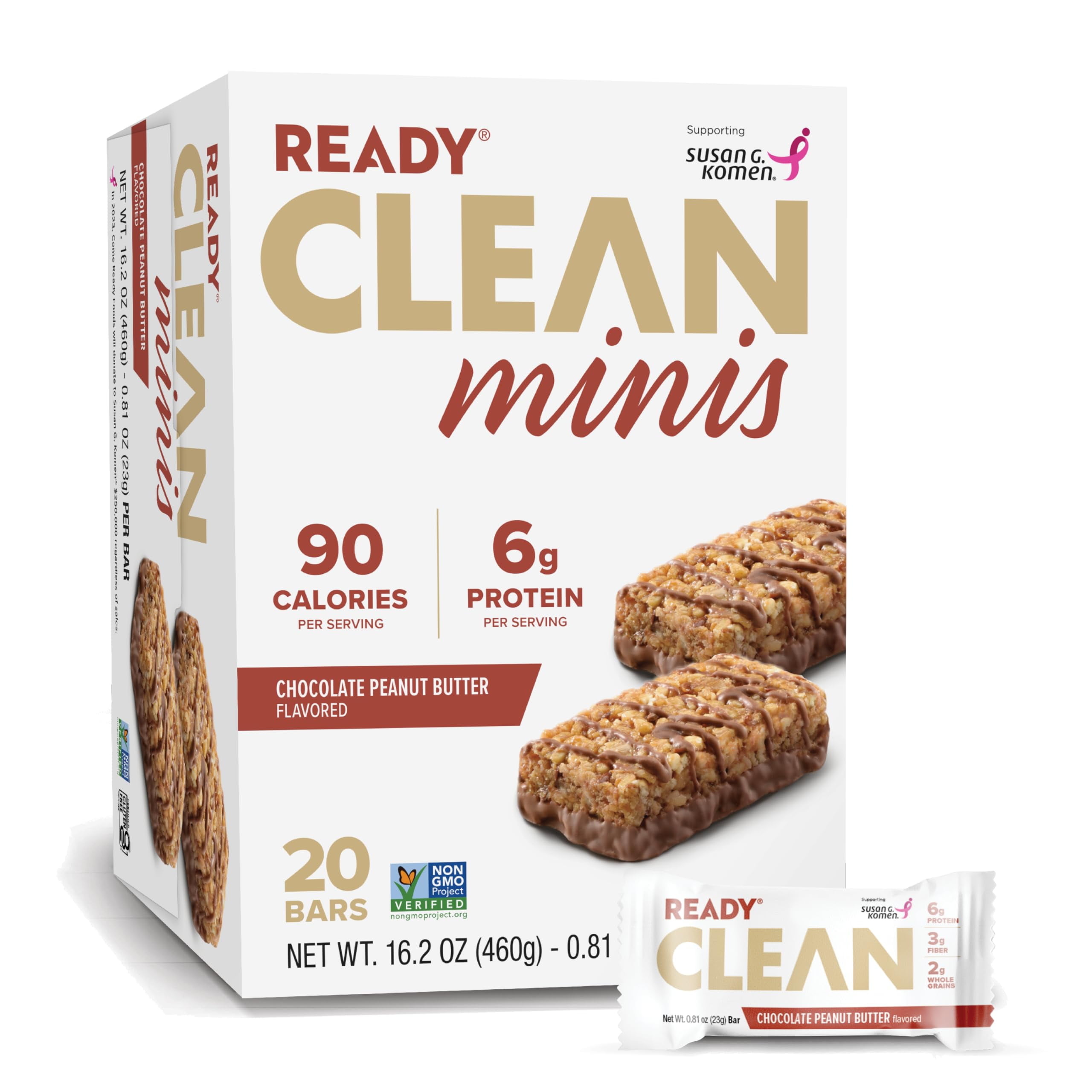 Ready Clean MinisITSCProtein Bars - Healthy Snack Bars with Protein & Fiber | Gluten-Free, Non-GMO, On-the-Go Snack for Kids & Adults | 90 Cal Energy Bites | Chocolate Peanut Butter (20 bars)