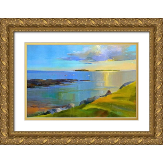 Ready, Holly 14x11 Gold Ornate Wood Framed with Double Matting Museum Art Print Titled - Kettle Cove Boats 2