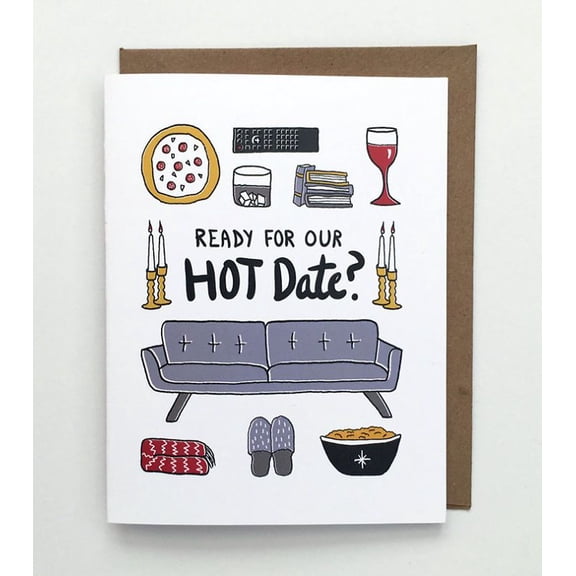 Ready for Our Hot Date? Funny Greeting Card Cute Design for Couples, Blank Inside, Includes Envelope Perfect for Anniversaries, Valentine's, or Just Because