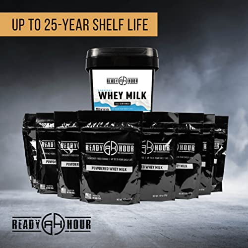 Ready Hour, Bulk Powdered Milk, Real NonPerishable Whey, 25Year Shelf Life, Portable Emergency