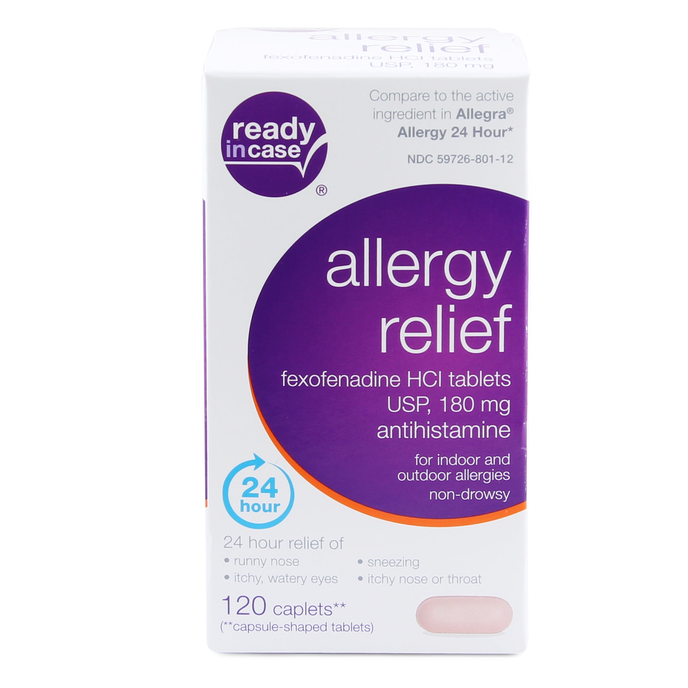 Ready In Case 24 Hour Allergy Medicine, 180 mg Tablets, 120 Count