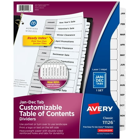 Ready Index Jan-Dec 12 Tab Dividers, Customizable TOC, 1 Set (11126)