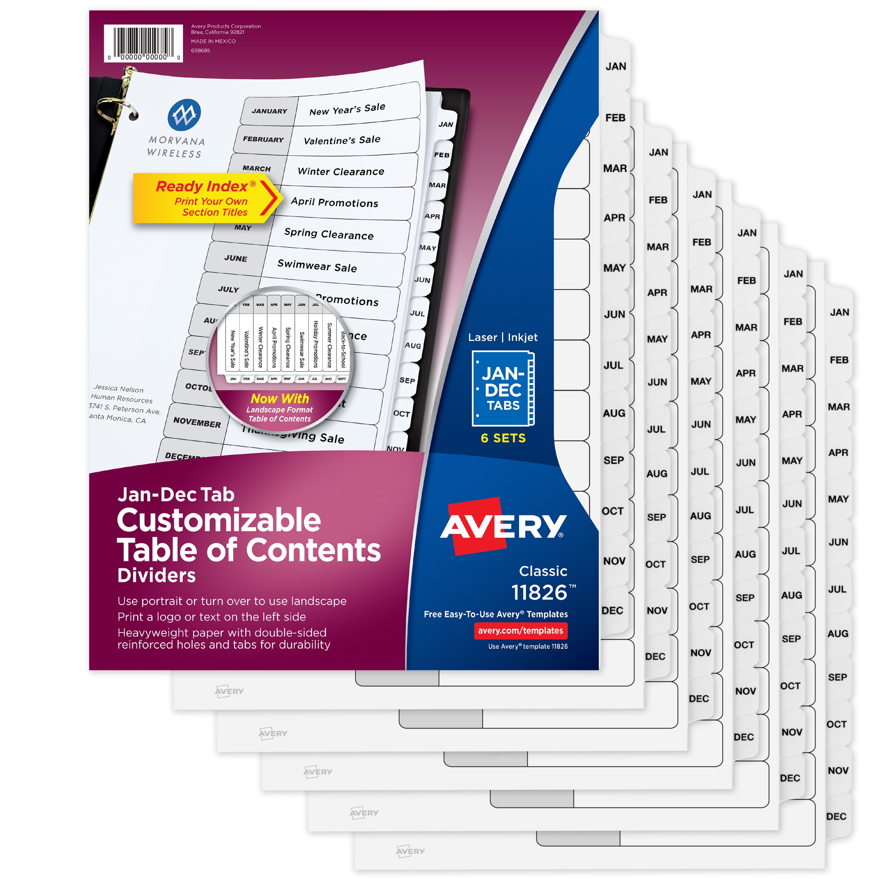 Avery 1-31 Tab Dividers For 3 Ring Binders - Customizable Table Of Contents, Multicolor Tabs, 12 Packs