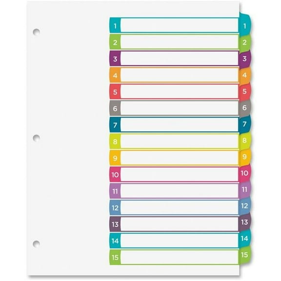 Ready Index Table of Contents Dividers 1 to 15, Multicolor