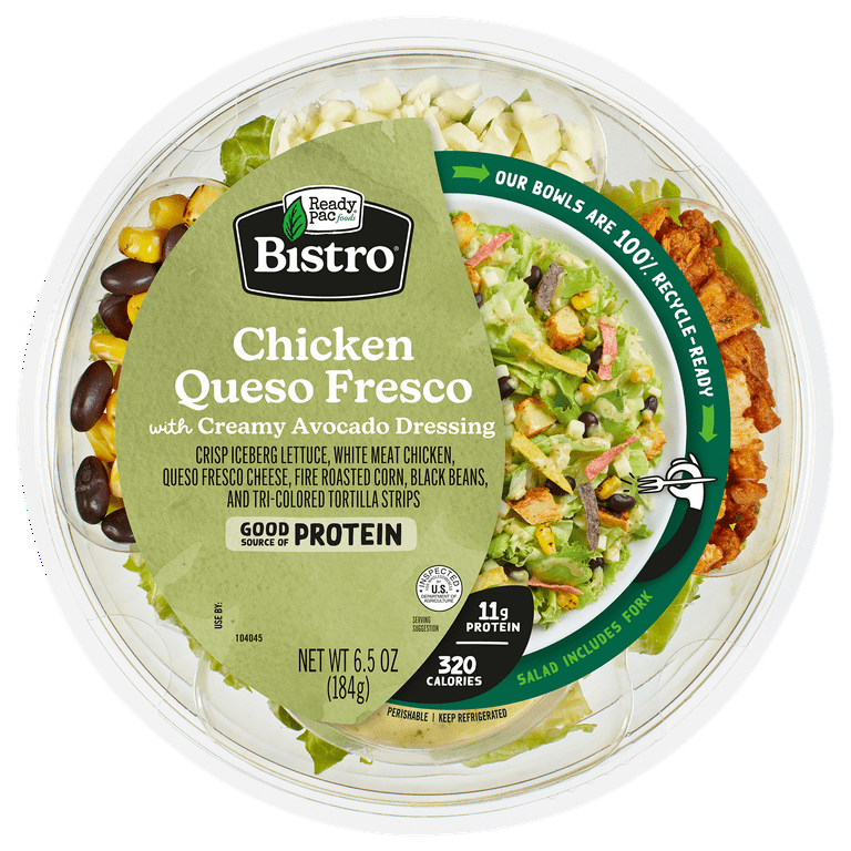 Ready Pac Bistro Chicken Queso Fresco Salad Bowl with Avocado Dressing, 6.5  oz Bowl, Fresh