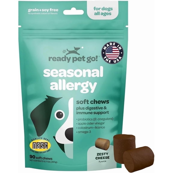 Ready Pet Go! Anti-Itch & Immune Support Dog Allergy Chews with Omega 3, Zesty Cheese, 90 Pc