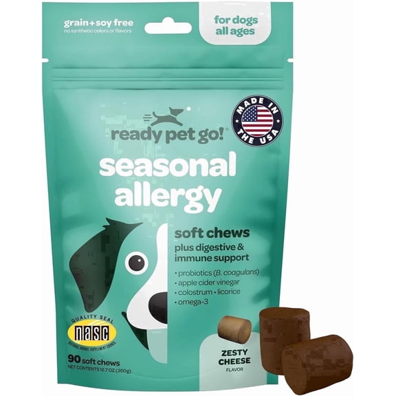 Ready Pet Go! Anti-Itch & Immune Support Dog Allergy Chews with Omega 3, Zesty Cheese, 60 Pc