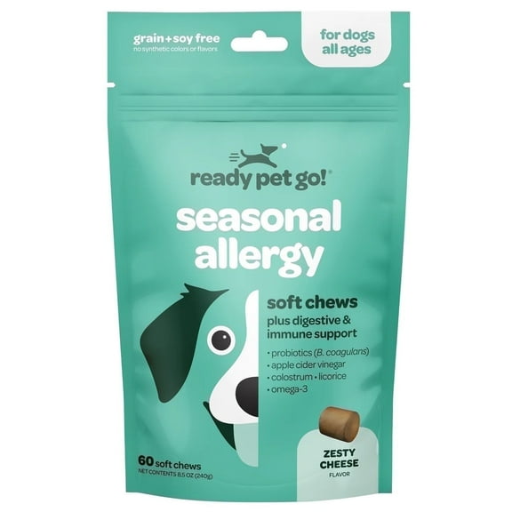 Ready Pet Go! Anti-Itch & Immune Support Dog Allergy Chews with Omega 3, Zesty Cheese, 60 Pc