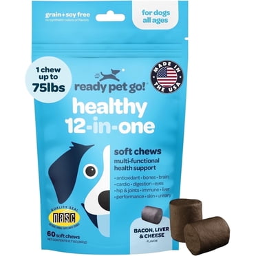 Ready Pet Go! Healthy Dog Chews 12-In-1 Complete Multivitamin for Dogs, Bacon, Liver & Cheese, 60 Pc