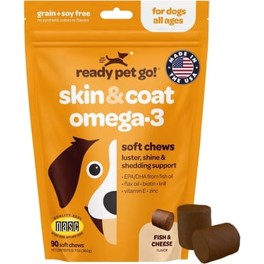 Ready Pet Go! Skin and Coat Supplement for Dogs with Omega 3, Krill Oil, and Vitamin E, 90-piece