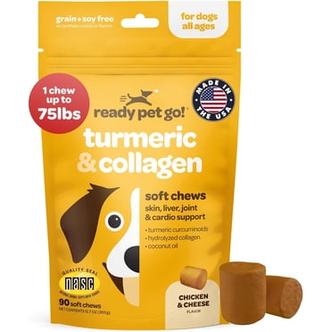 Ready Pet Go! Dog Treats, Turmeric Supplement & Collagen Chews for Dogs Hips and Joints, 90 Pc