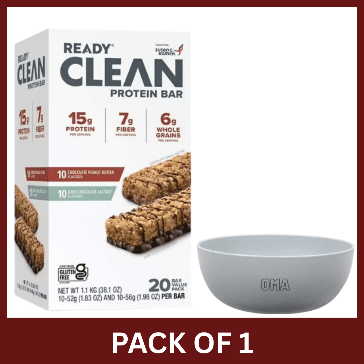 Ready Protein Bar Variety Pack, 20 Count with Bowl