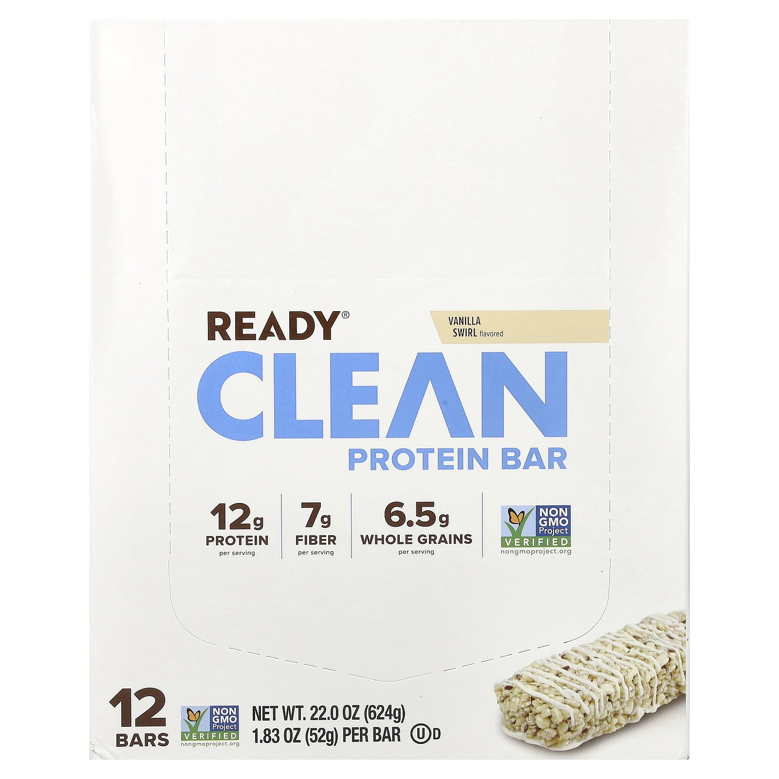 Ready Clean Protein Bar, Vanilla Swirl, 12 Bars, 1.83 oz (52 g) Each