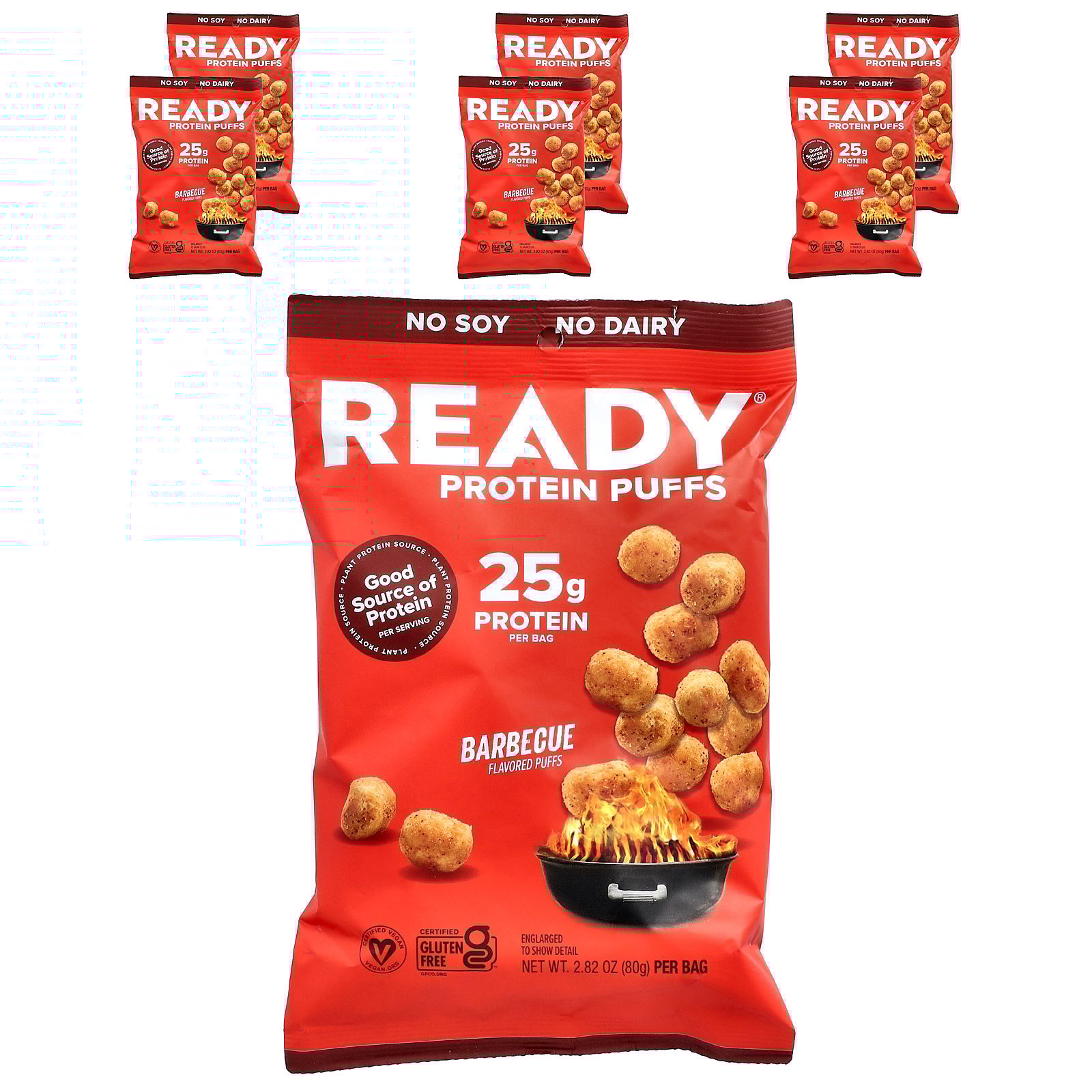 Ready Protein Puffs, Barbecue, 6 Bags, 2.82 oz (80 g) Each