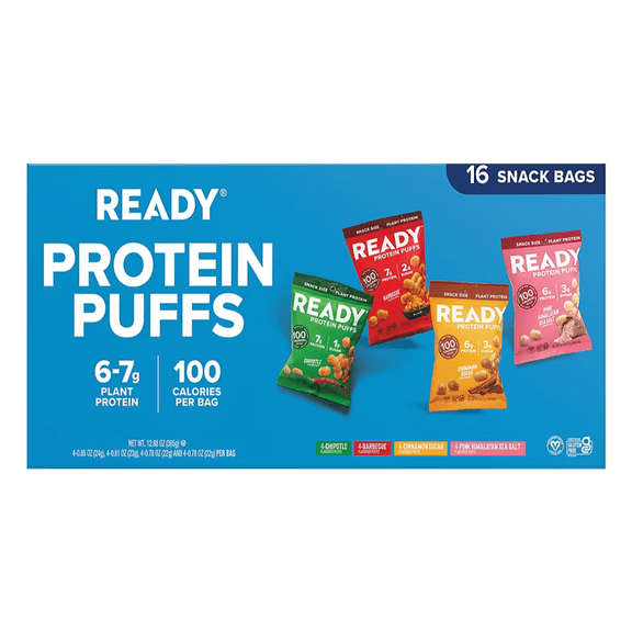 Ready Protein Puffs, Variety Pack, 6-7g Protein, 100 Calorie Snack Bags, 16 ct.