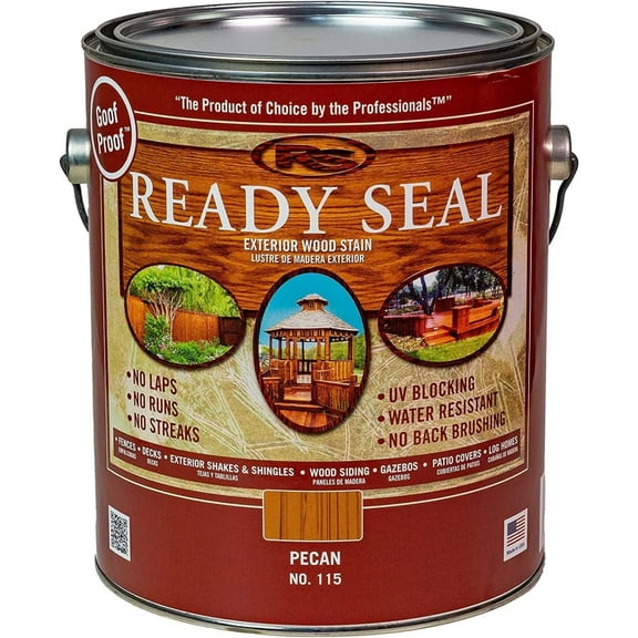 Ready Seal Stain & Sealer for Wood, Outdoor Deck and Fence - All-in-One Exterior Wood Stain and Waterproofing Sealant Easy to Apply, No Back Brushing Needed, with UV Protection - 1 Gallon, Pecan