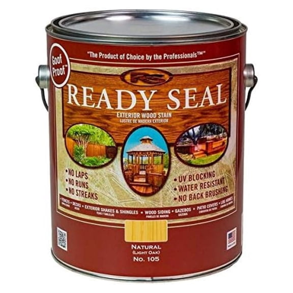 Ready Seal Wood Stain & Sealer - 1 Gallon - Natural Light Oak - Deck, Fence, Exterior Wood Protection - All-in-One Waterproofing - UV Defense