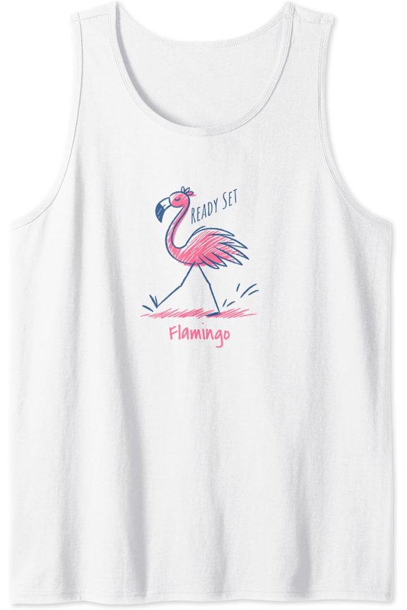 Ready Set Flamingo Beach Vacation Summer Pink Flamingo Tank Top Size S-3XL