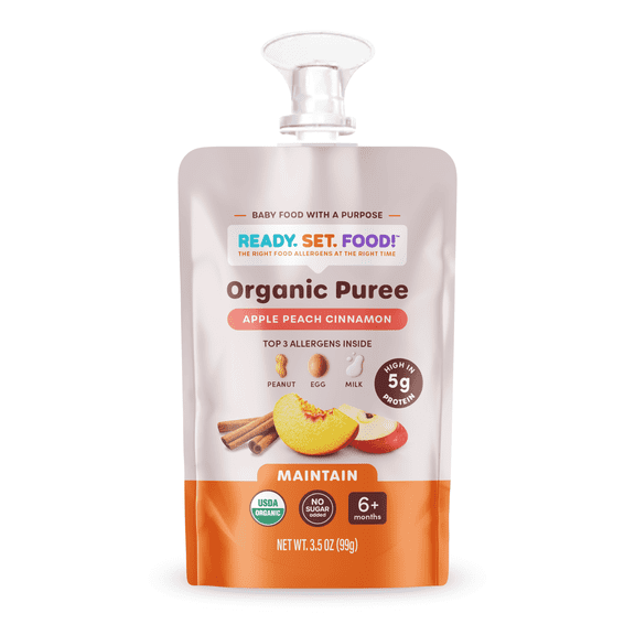Ready, Set, Food! Apple Peach Cinnamon Organic Baby Food, 3 Top Allergens, Stage 2, 3.5 oz Pouch