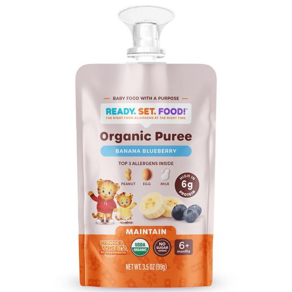 Ready, Set, Food! Daniel Tiger Stage 2 Baby Food, Banana Blueberry, Top Allergens, 3.5 oz Pouch