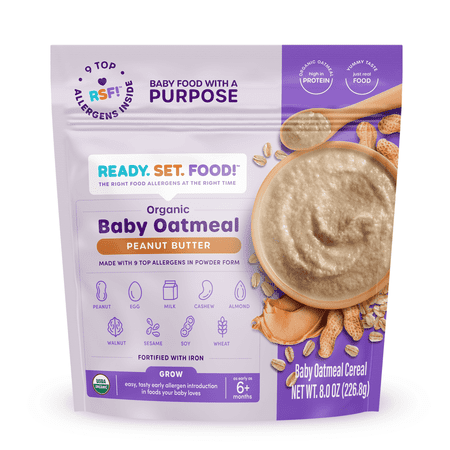 Ready, Set, Food! Organic Early Allergen Introduction Baby Oatmeal, Peanut Butter, 8 oz